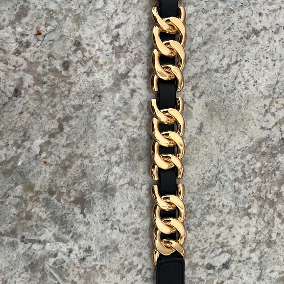 Moschino For H&m Black Leather Logo Buckle Chain Belt
